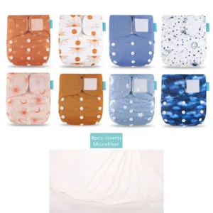 Happyflute New 3-15kg Pocket Adjustable 8pcs Diape With 8pcs Microfiber Insert Waterproof&Reusable Washable Baby Nappy Set