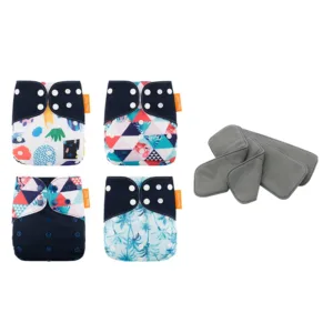 HappyFlute 4Pcs Diapers+4Pcs Bamboo Charcoal Inserts Size Adjustable Diaper Washable Reusable Cloth Nappy For Baby Girls&Boys